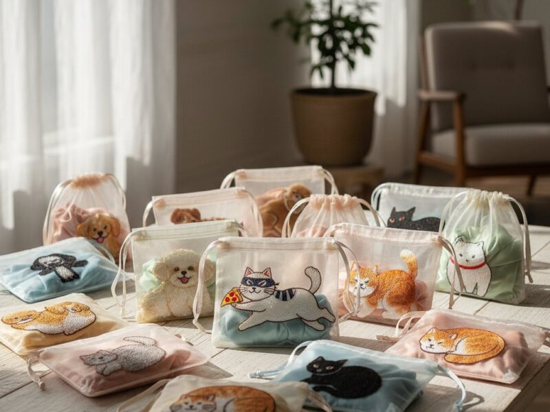 犬猫デザイン全12種。透け感がおしゃれな「オーガンジー刺繍バッグ」。人気の“ピザ泥棒猫”も - たぬきニュース